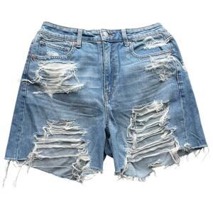 NEW American Eagle Highest Rise Baggy Denim Shorts Cut-Off Distressed EU 28 US 6